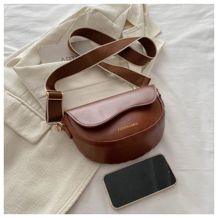 Women Vintage Solid Color Flap Small Saddle Shoulder Underarm Bag Fashion PU Leather Wide Strap Crossbody Bag Shoulder bag zwq - Tasawoq