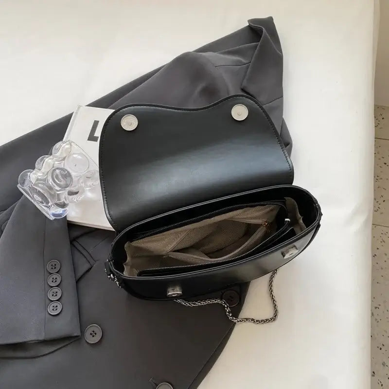 Women Vintage Solid Color Flap Small Saddle Shoulder Underarm Bag Fashion PU Leather Wide Strap Crossbody Bag Shoulder bag zwq - Tasawoq