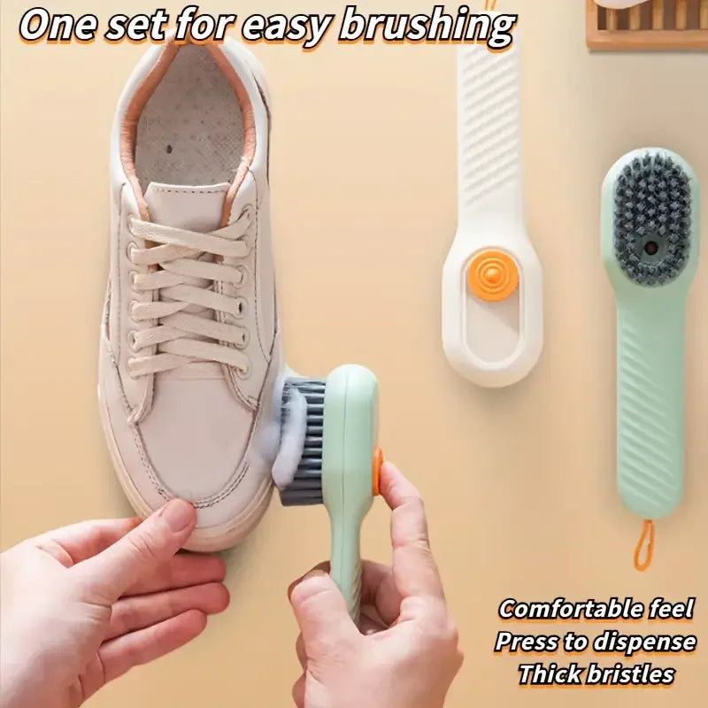 1pc Multi-function automatic spot shoe brush soft hair hand pressure hanging hole suitable for clothing carpet plastic handles - Tasawoq