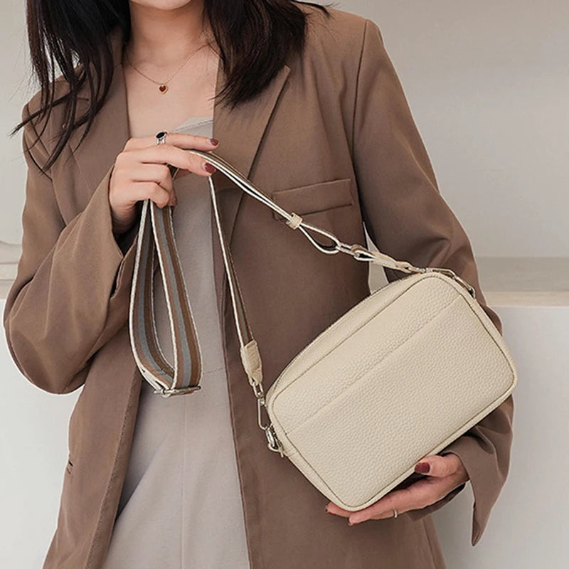 Fashion Hit Color Shoulder Bags for Women Female PU Leather Crossbody Messenger Bags Small Handbag Wide Strap Purse - Tasawoq