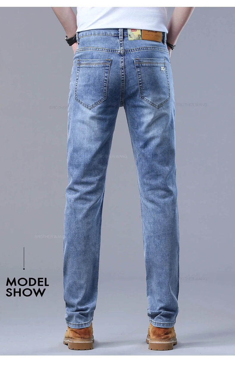 Spring Men's Light Blue Slim Jeans Stylish Casual Stretch Fabric Denim Pants Classic Trousers Smoke Gray - Tasawoq
