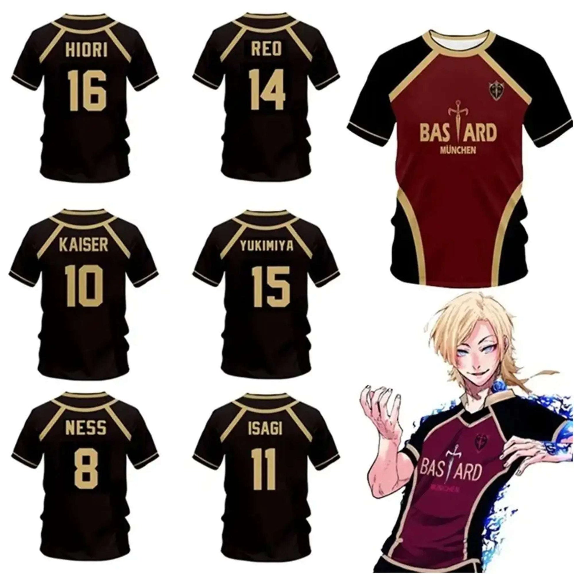 Jersey Futsal Pattern Vl Replika Blue Lock Anime Bastard Munich Summer Men'S And Women'S 3Dt Shirt Casual Sports T Shirt Top - Tasawoq