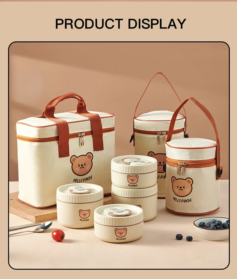 WORTHBUY Cute Bear 304 Stainless Steel Thermal Lunch Box For Kids Adults Portable Microwave Bento Box Leak Proof Food Container