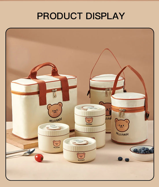 WORTHBUY Cute Bear 304 Stainless Steel Thermal Lunch Box For Kids Adults Portable Microwave Bento Box Leak Proof Food Container