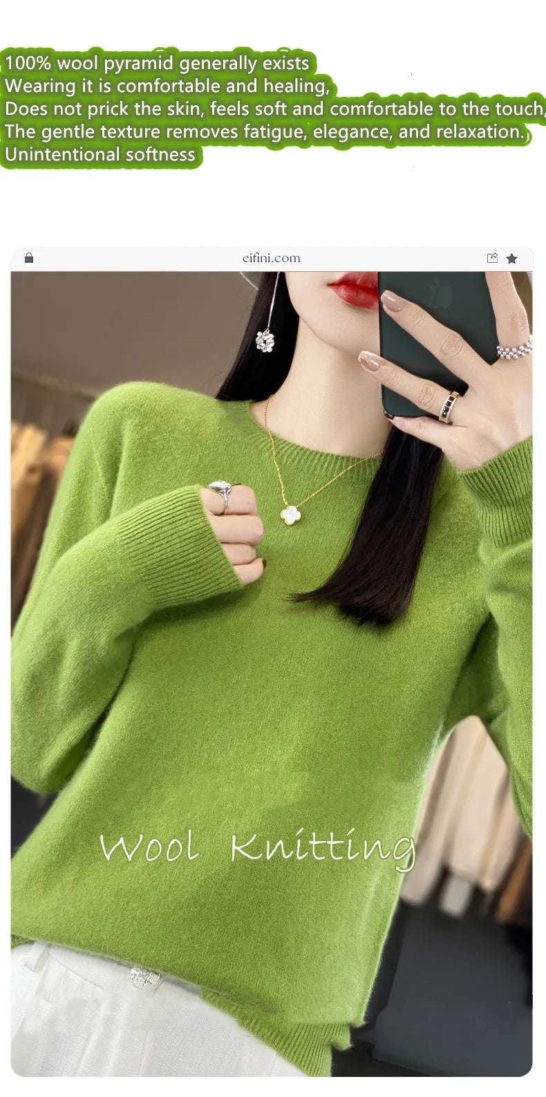 Women's 100% Beautiful Wool Round Neck Top Fashion Versatile Knitted Loose Long Sleeve Pullover Thin Sweater Yuan Ling - Tasawoq
