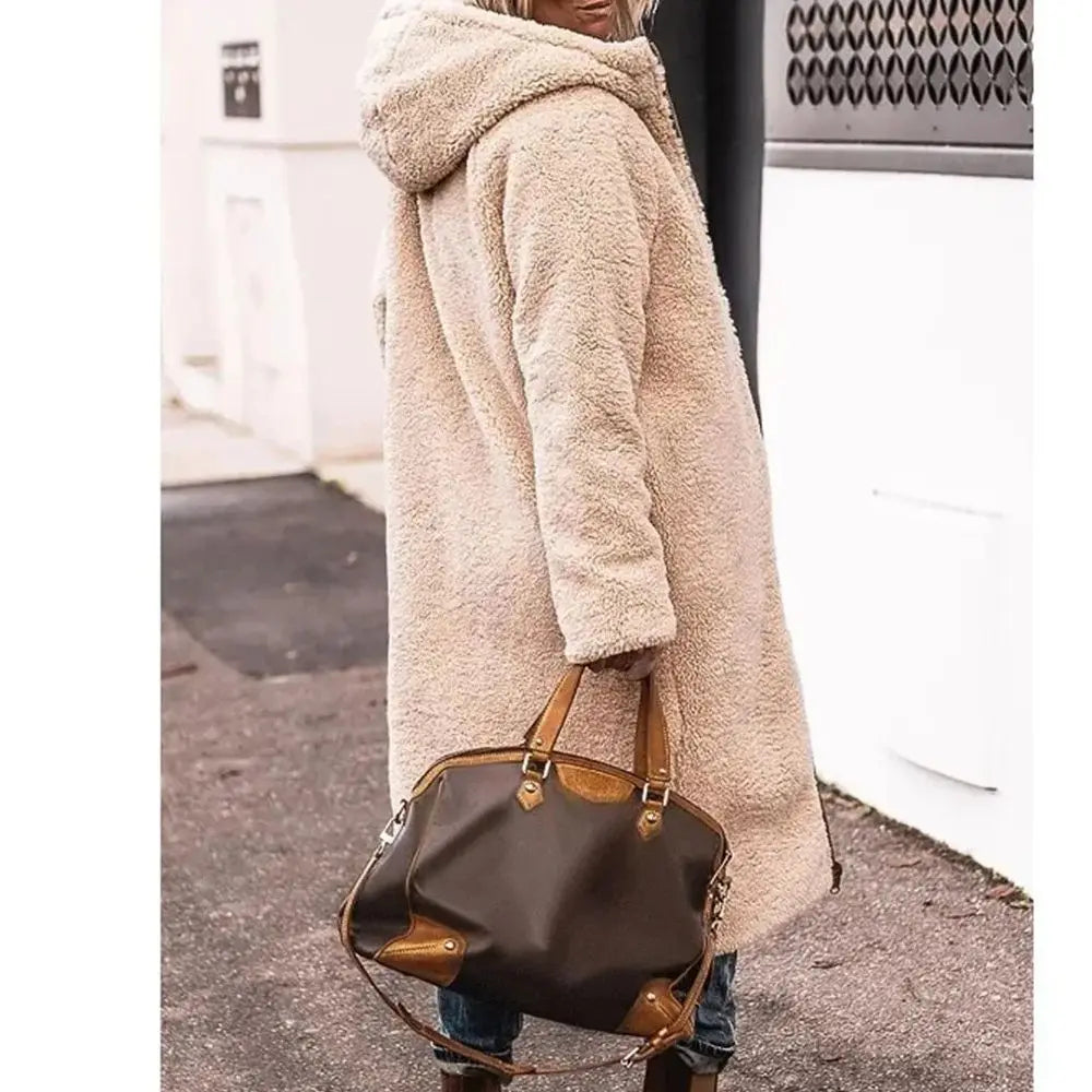 Winter Hooded Quilted Jacket For Women Solid Reversible Long Sleeve Thick Coat Warm Fashion Long Outerwear Casual Puffer Coats - Tasawoq