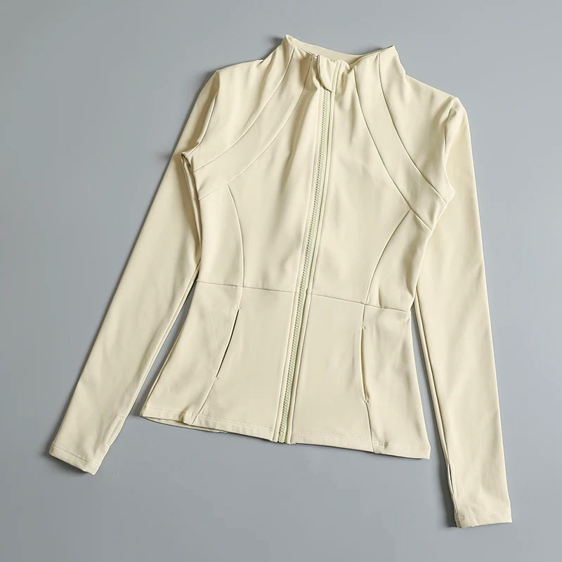 New yoga wear ladies coat round high elastic loose exercise yoga fitness long sleeve stand-up collar yoga tops - Tasawoq