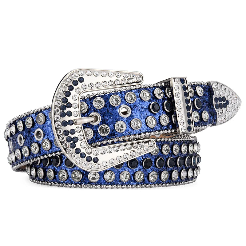 Men's Jeans Rhinestone Large Size Belt Women's Belt Western Denim Shiny Rivet Design Leather HipHop Punk Rock Y2K Style Belt - Tasawoq
