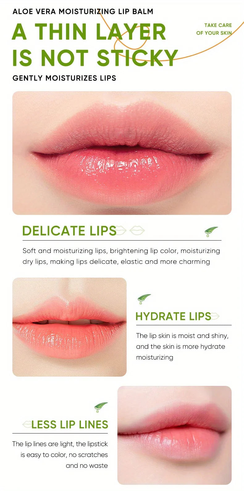 Lip Aloe Balm Nourishing, Refreshing, Hydrating and Moisturizing Preventing Cracking and Repairing Lips Gentle Non Irritating - Tasawoq