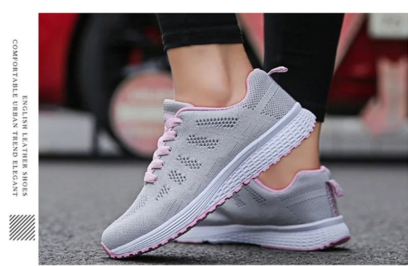 Women Casual Shoes Fashion Breathable Walking Mesh Flat Shoes Sneakers Women 2021 Gym Vulcanized Shoes White Female Footwear - Tasawoq