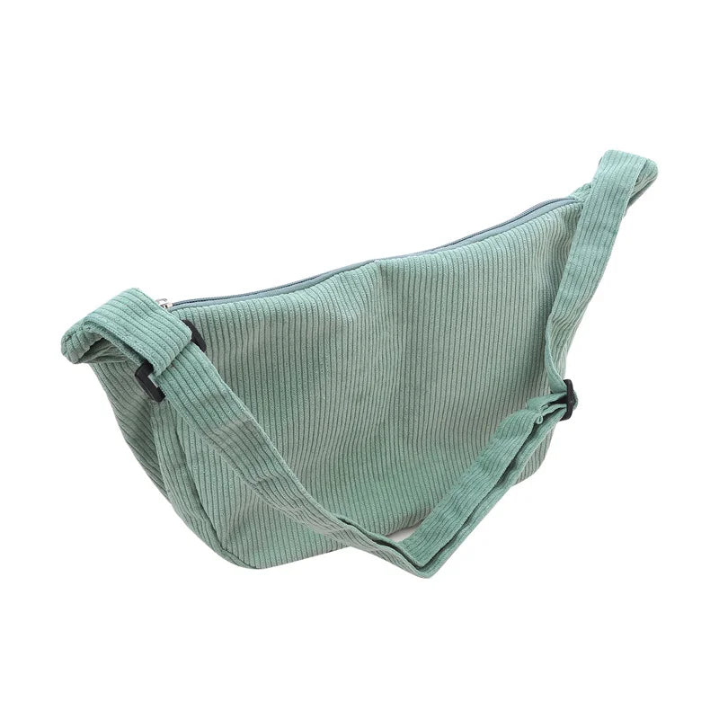 Corduroy Shoulder Bag Minimalist Crossbody Bag Women's Handbags Fashion Fabric Underarm Bag Solid Color Zipper Female Handbag - Tasawoq