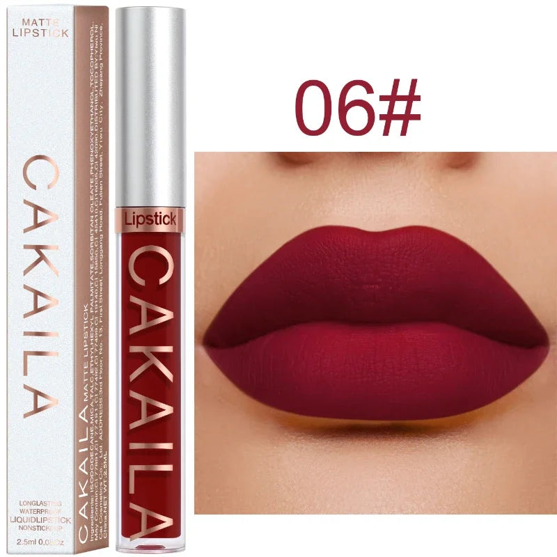 1PC Velvet Matte Lipstick Lip Gloss Light Red Liquid Lip Tint Cream Pigment Long Lasting Silky Texture Lips Women's Cosmetics - Tasawoq