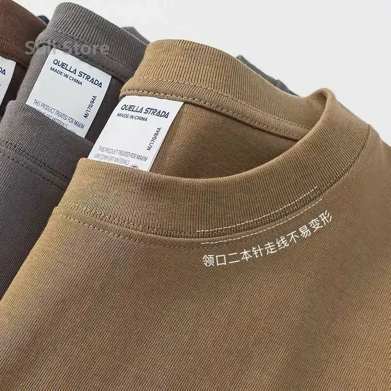 600g Heavy-duty Cotton Short Sleeved T-shirt for Men's Fashion Pure Cotton Thickened Short Sleeved Half Sleeved Tee - Tasawoq