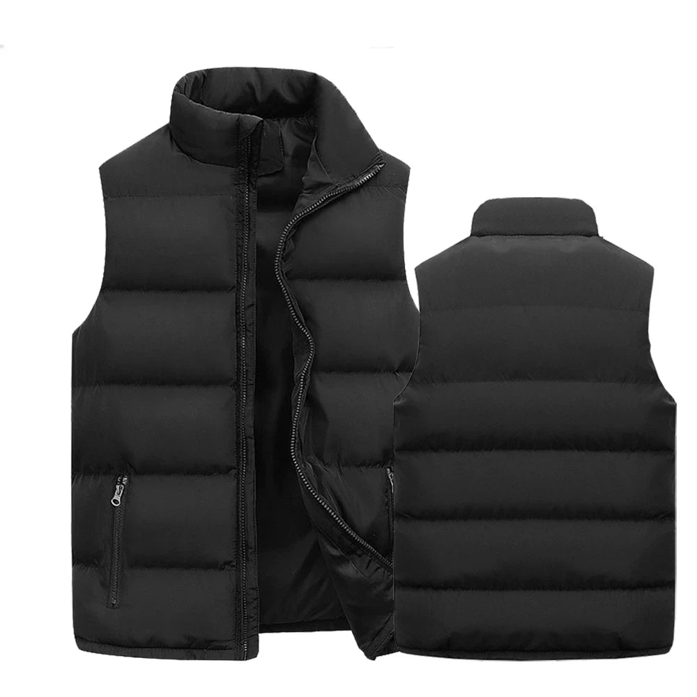 Mens Vest Jacket Warm Sleeveless Jackets Winter Waterproof Zipper Coat Autumn Stand-up Collar Casual Waistcoat Brand Clothing - Tasawoq