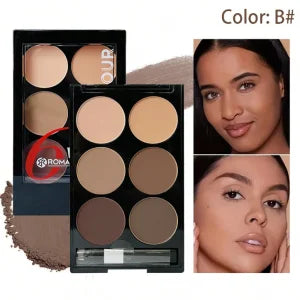 6 Colors Highlight Contouring Powder Palette Face Shadow Contouring Powder Makeup Palette With Brush Face Bronzer Color Correcti - Tasawoq