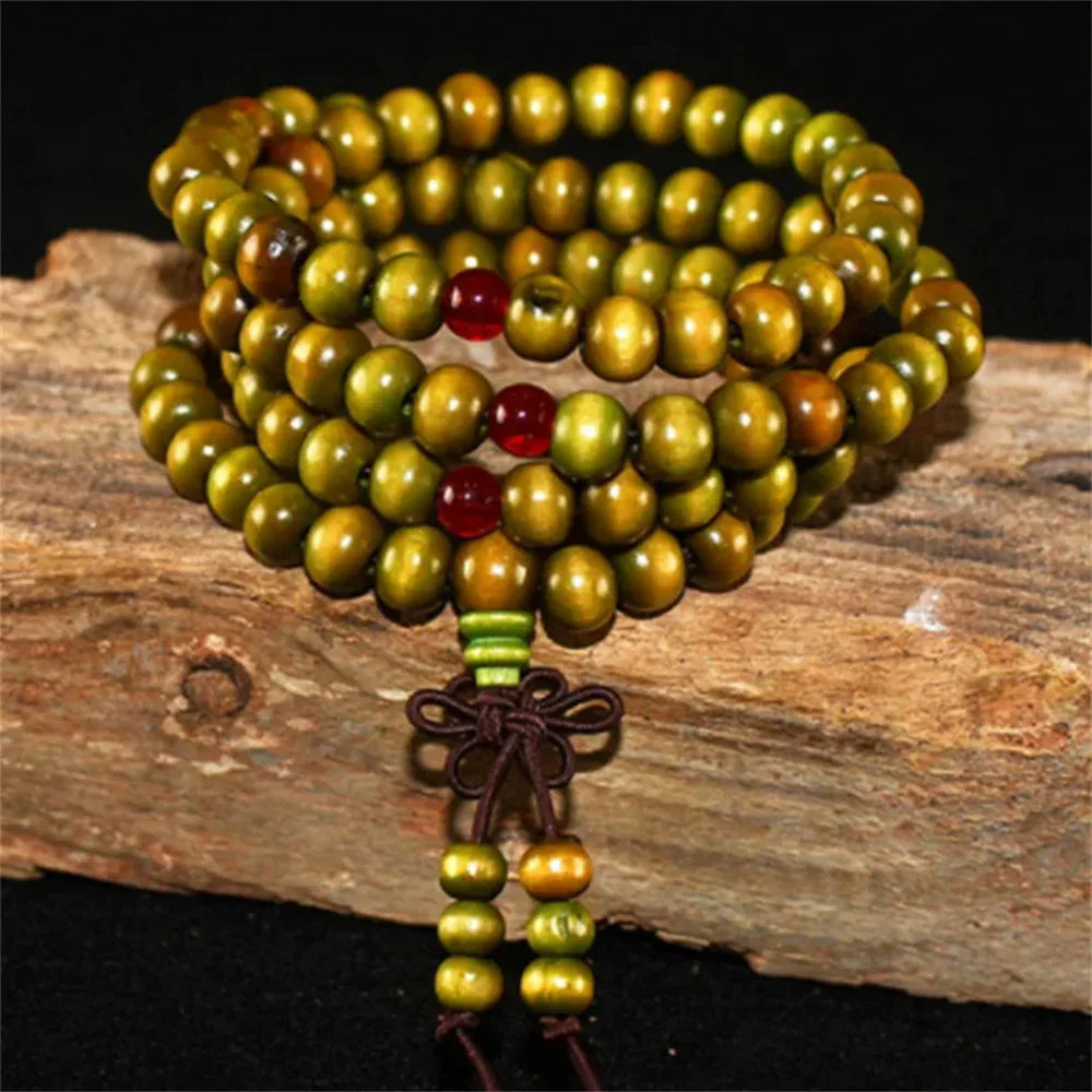 Natural Sandalwood Bracelet Men Buddhist Buddha Meditation Bead Bracelet For Women Prayer 108 Beads Rosary Hanging Decoration - Tasawoq