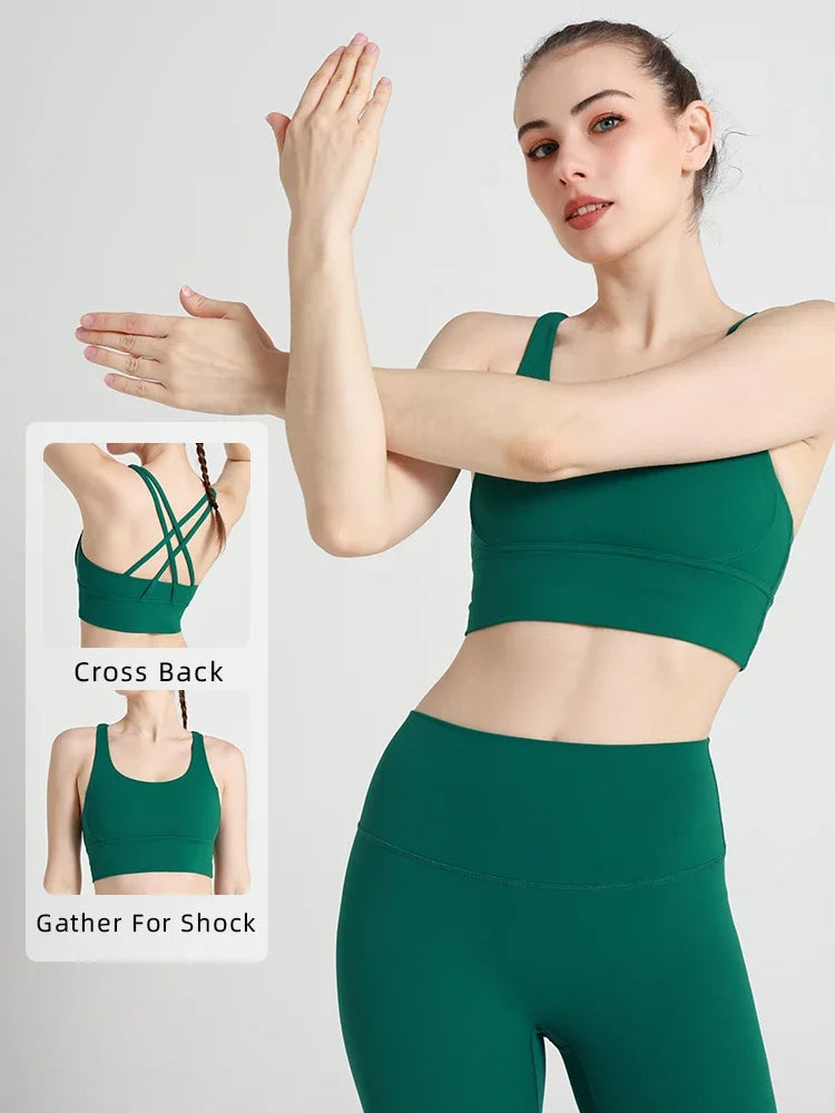 New Summer Sexy Sports Bras Women Fitness Vest Sports Top Cross Back Yoga Bra Running Fitness Breathable Shockproof Yoga Bra - Tasawoq