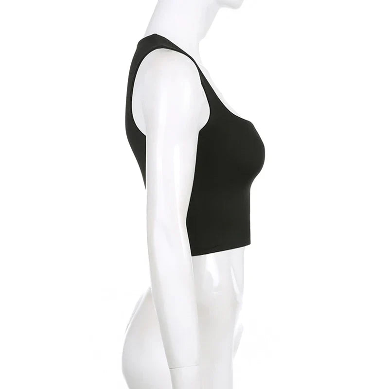 Sleeveless Collar Crop Top Women Tank Tops Casual Y2K Summer 2024 Black T Shirts Sexy - Tasawoq