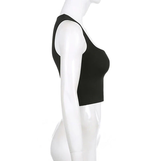Sleeveless Collar Crop Top Women Tank Tops Casual Y2K Summer 2024 Black T Shirts Sexy - Tasawoq