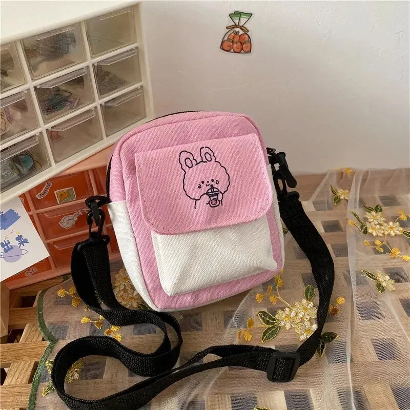Cute Canvas One Shoulder Womens Bag Little Rabbit Korean Version Fashion Crossbody Bag Female Student Cotton Womens Handbag - Tasawoq