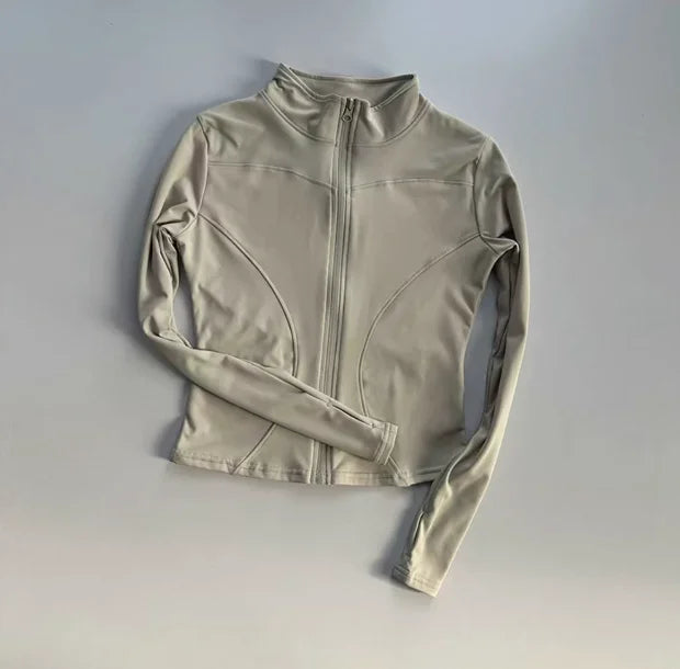 Outdoor Sports Long Sleeved Women Slim Yoga Clothes Quick Dry Zipper Cardigan Stand Up Collar Jacket Running Fitness Jacket Top - Tasawoq