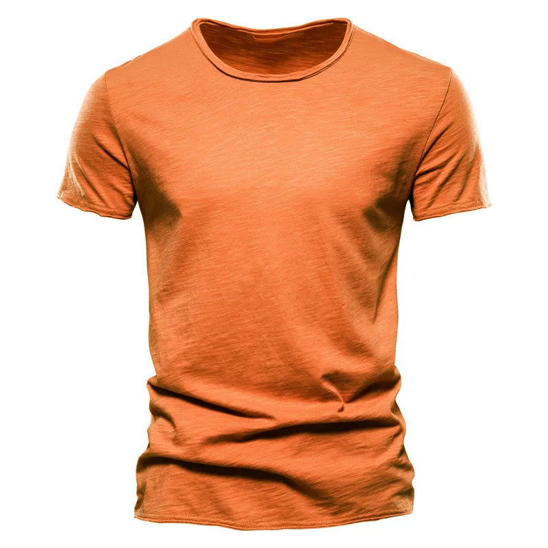 AIOPESON 100% Cotton Men T-shirt V-neck Fashion Design Slim Fit Soild T-shirts Male Tops Tees Short Sleeve T Shirt For Men - Tasawoq