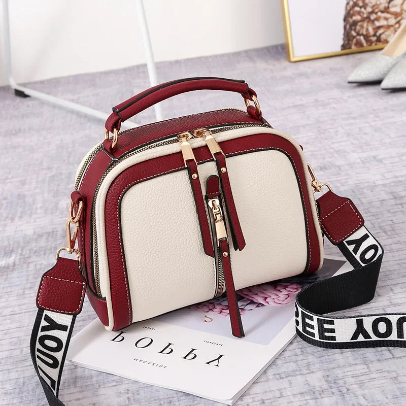 Fashion Hit Color Shoulder Bags for Women Female PU Leather Crossbody Messenger Bags Small Handbag Wide Strap Purse - Tasawoq