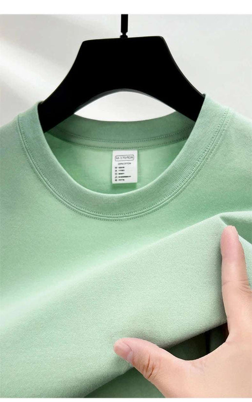 100% pure cotton summer high-end brand men's short sleeve round neck fashionable style half sleeved top breathable T-shirt - Tasawoq