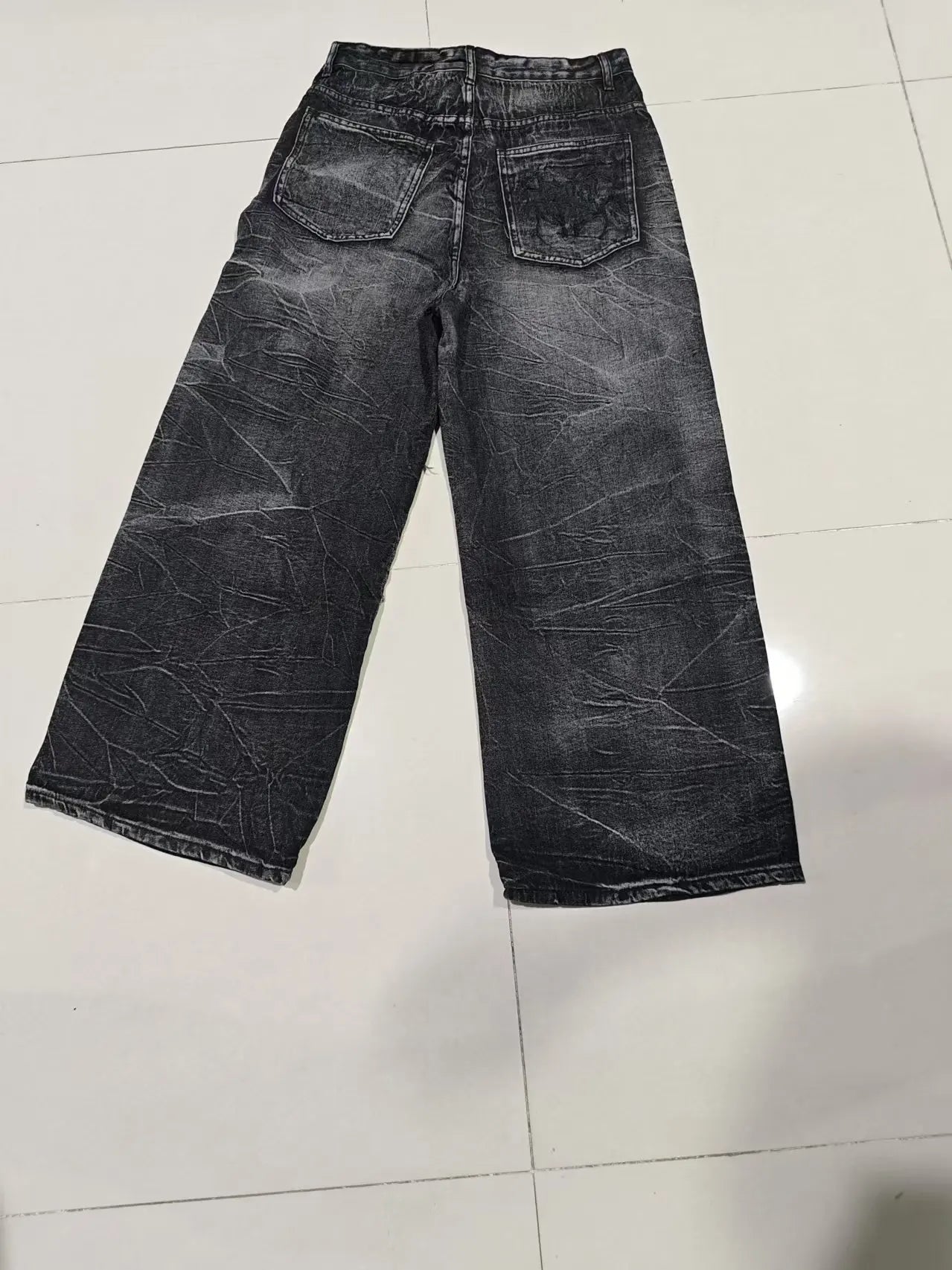 Gothic Retro Oversized Baggy Fit Unisex Mopping Pants Y2K Phantom Jeans High Street Spider Embroidered Patch Hip Hop Streetwear - Tasawoq
