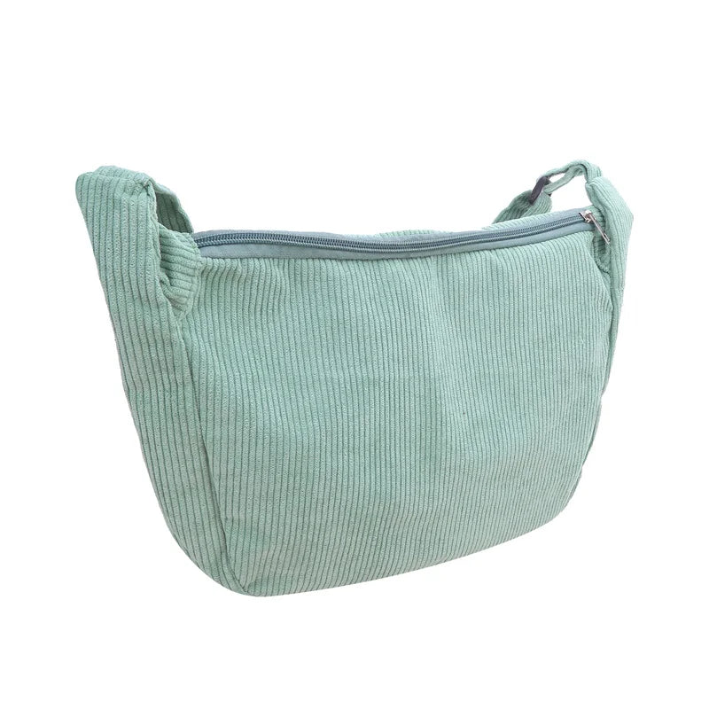 Corduroy Shoulder Bag Minimalist Crossbody Bag Women's Handbags Fashion Fabric Underarm Bag Solid Color Zipper Female Handbag - Tasawoq