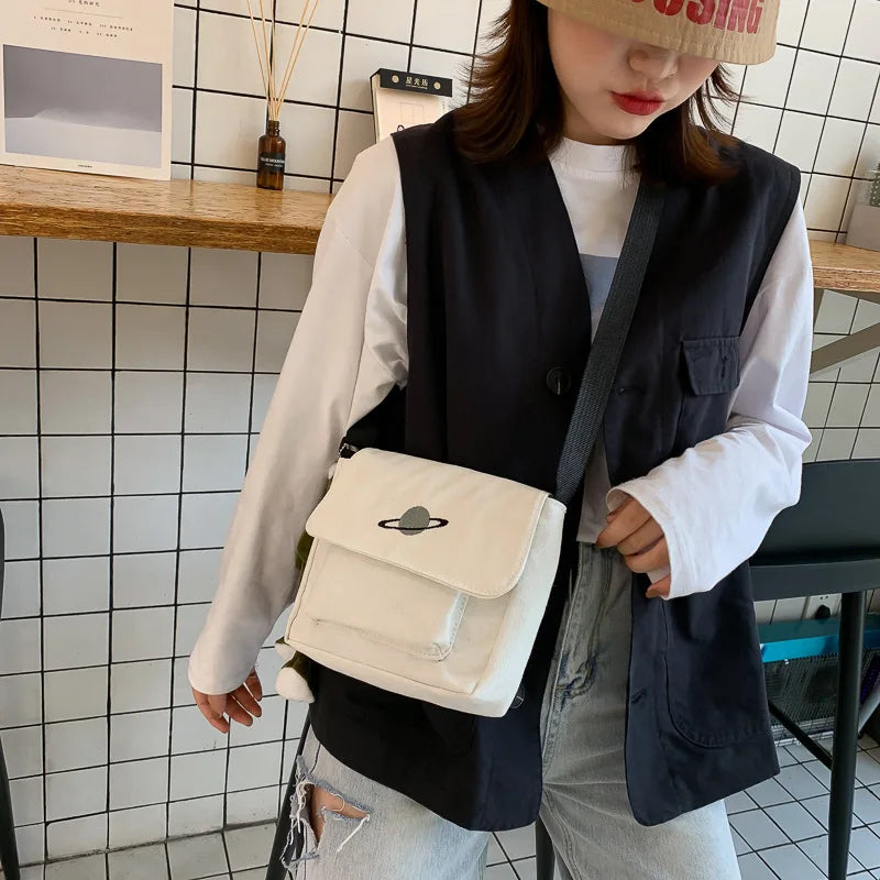 Casual Collage Student Messenger Bag Women Small Bag Canvas Shoulder Bag For Women Print Crossbody Bags Bolsas Sac - Tasawoq