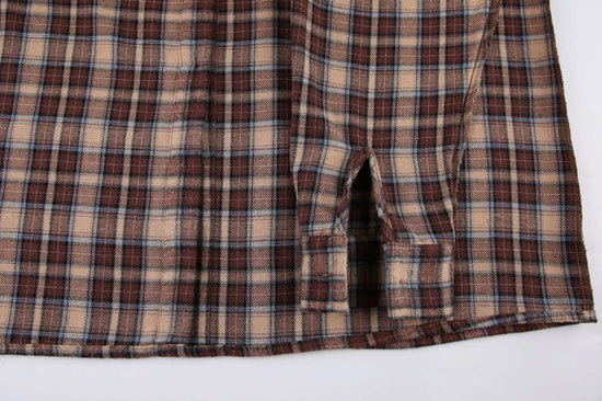 Spring Autumn Vintage Plaid Checkered Shirt Women's Long Sleeve Blouse Loose Single Breasted Casual Shirt - Tasawoq