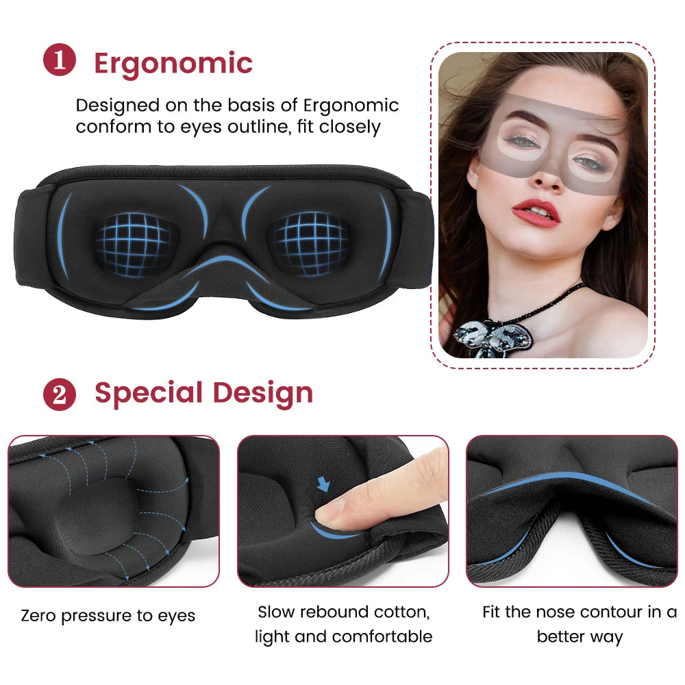 3D Sleeping Mask Block Out Light Sleep Mask For Eyes Soft Sleeping Aid Eye Mask for Travel Eyeshade Night Breathable Slaapmasker - Tasawoq