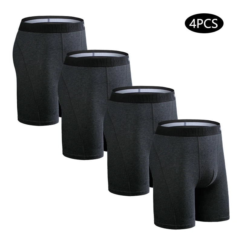 4pcs long boxers for men underwear plus size Men's panties sexy long leg underpants cotton Mens boxer shorts fashion male Trunk - Tasawoq