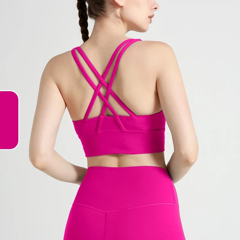 New Summer Sexy Sports Bras Women Fitness Vest Sports Top Cross Back Yoga Bra Running Fitness Breathable Shockproof Yoga Bra - Tasawoq