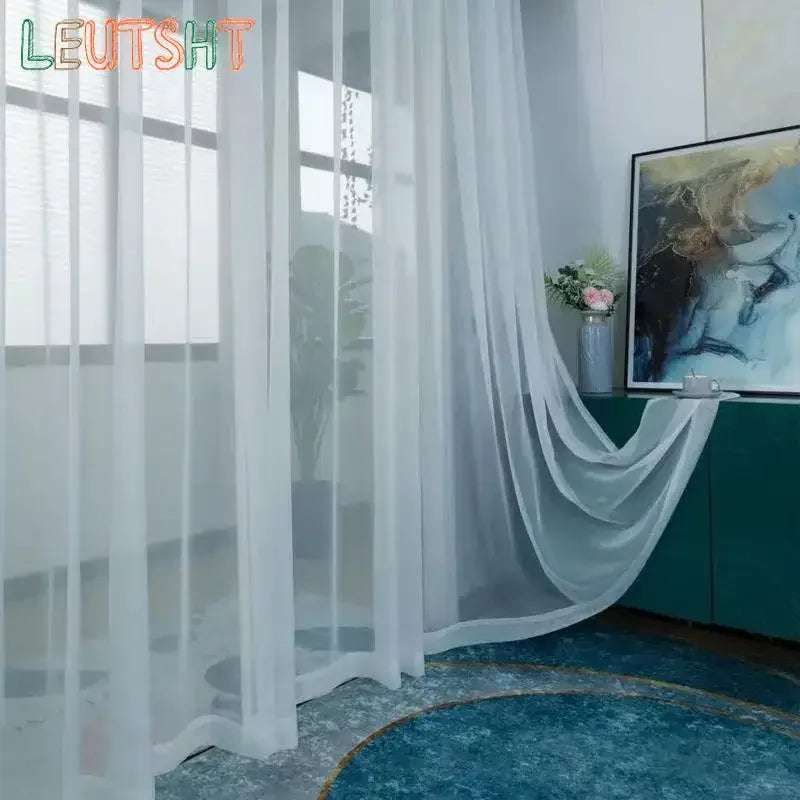 Custom Size White Sheer Curtains For Living Room Window Transparent Tulle Curtain Wedding Drapes Home Decor - Tasawoq