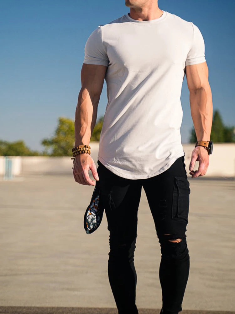 Muscle Fitness T-shirt Summer Men's Athleisure Workout short sleeve T-shirt High Quality cotton Men T-shirt Gym Sport Shirt Tops - Tasawoq