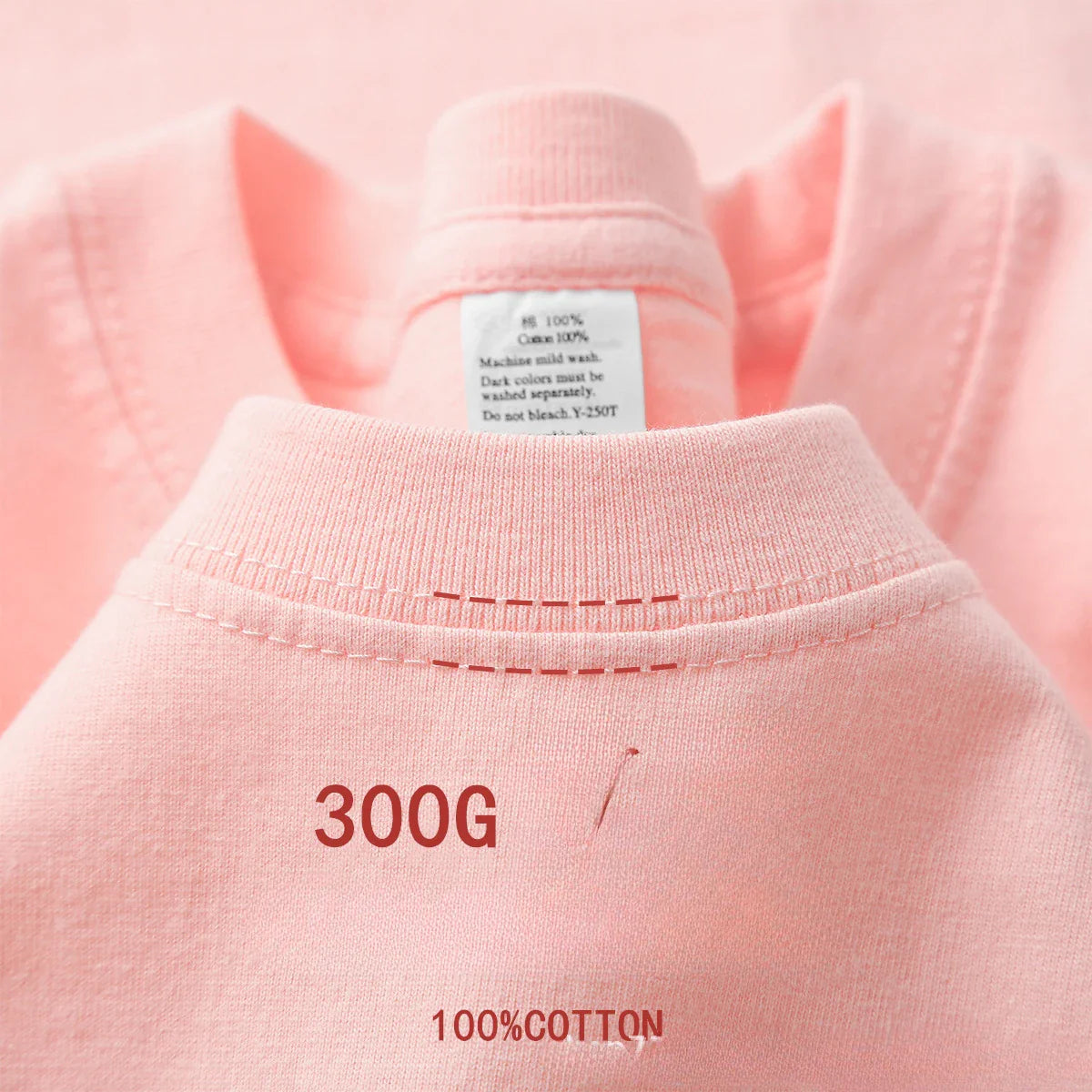 Beige 300g Heavyweight Cotton Short Sleeved T-shirt Summer Round Neck Loose and Base Shirt for Men Women Basic Tee - Tasawoq