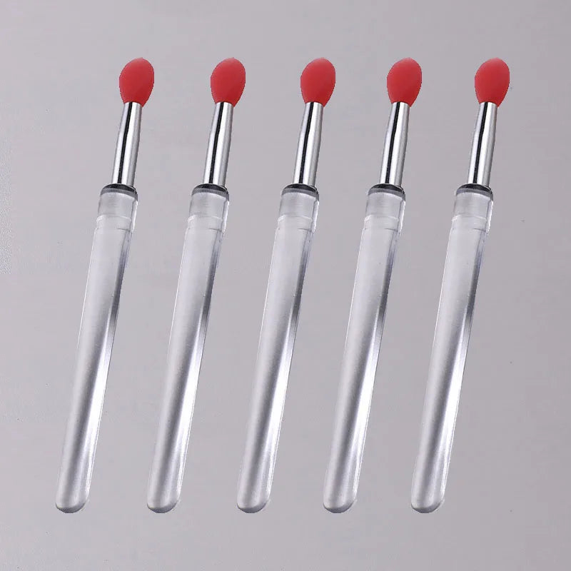 1/3/5pcs Flat Silicone Applicator Sticks Reusable Lip Brush With Cover For Dust Prevention Silicone Nail Powder Applying Tools - Tasawoq