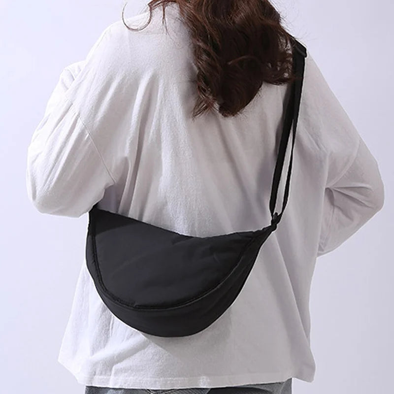 Solid Color Women's Portable Shoulder Bag Simple Female Nylon Cloth Padded Crossbody Bags Travel Purse Handbags Messenger Bag - Tasawoq