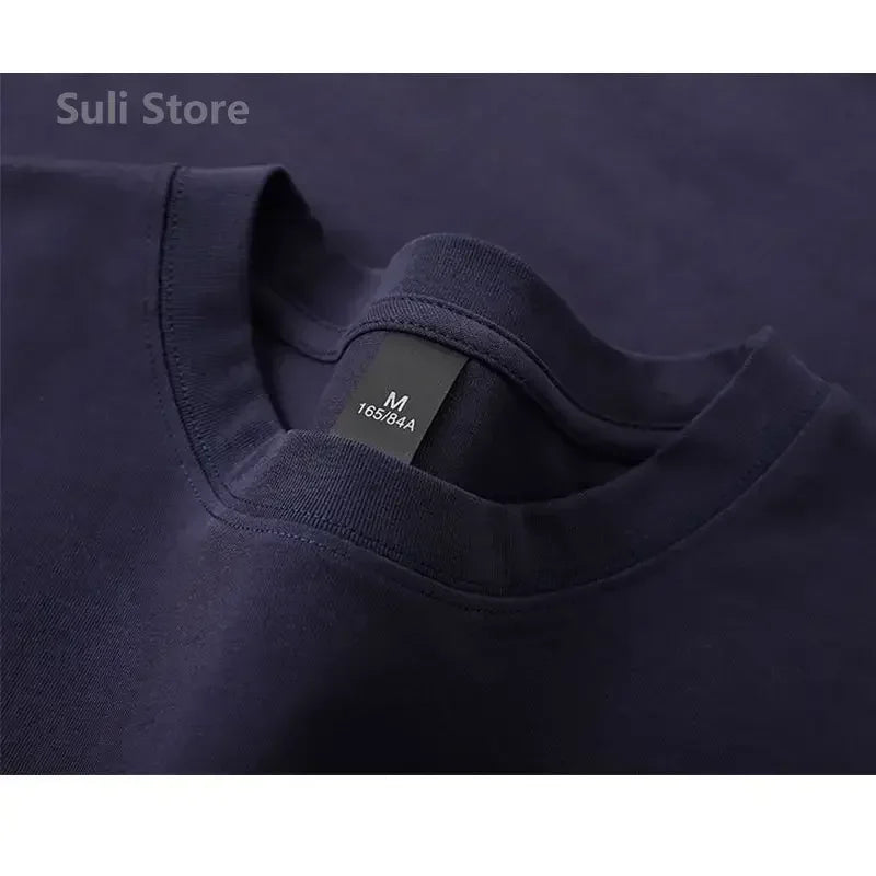 600g Heavy-duty Cotton Short Sleeved T-shirt for Men's Fashion Pure Cotton Thickened Short Sleeved Half Sleeved Tee - Tasawoq