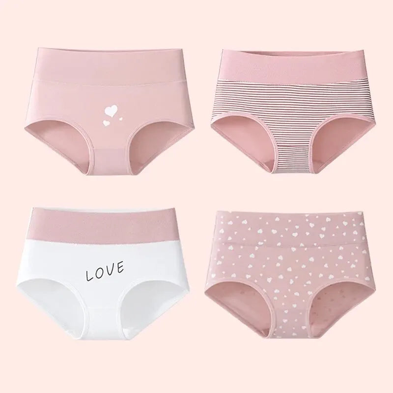 4Pcs Women's Panties High Waist Underwear Fashion Print Girls Briefs Breathable Cotton Panty Plus Size M-5XL Female Lingerie - Tasawoq