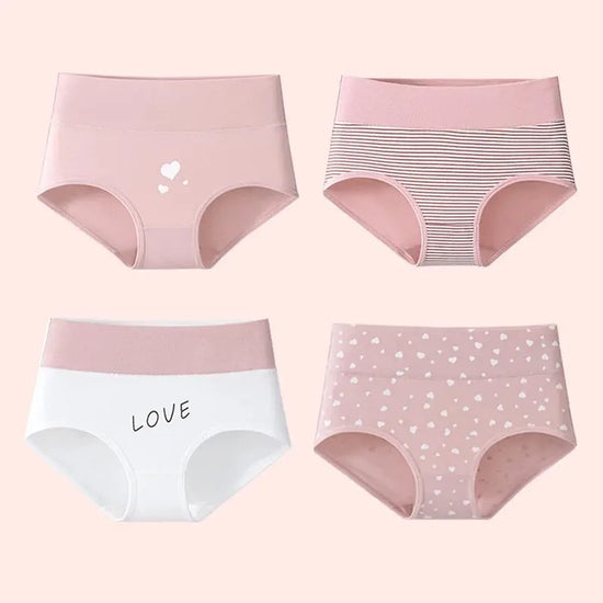 4Pcs Women's Panties High Waist Underwear Fashion Print Girls Briefs Breathable Cotton Panty Plus Size M-5XL Female Lingerie - Tasawoq
