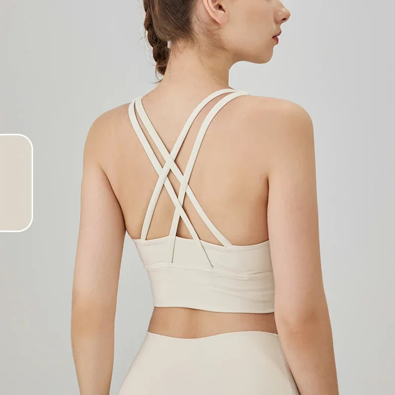 New Summer Sexy Sports Bras Women Fitness Vest Sports Top Cross Back Yoga Bra Running Fitness Breathable Shockproof Yoga Bra - Tasawoq