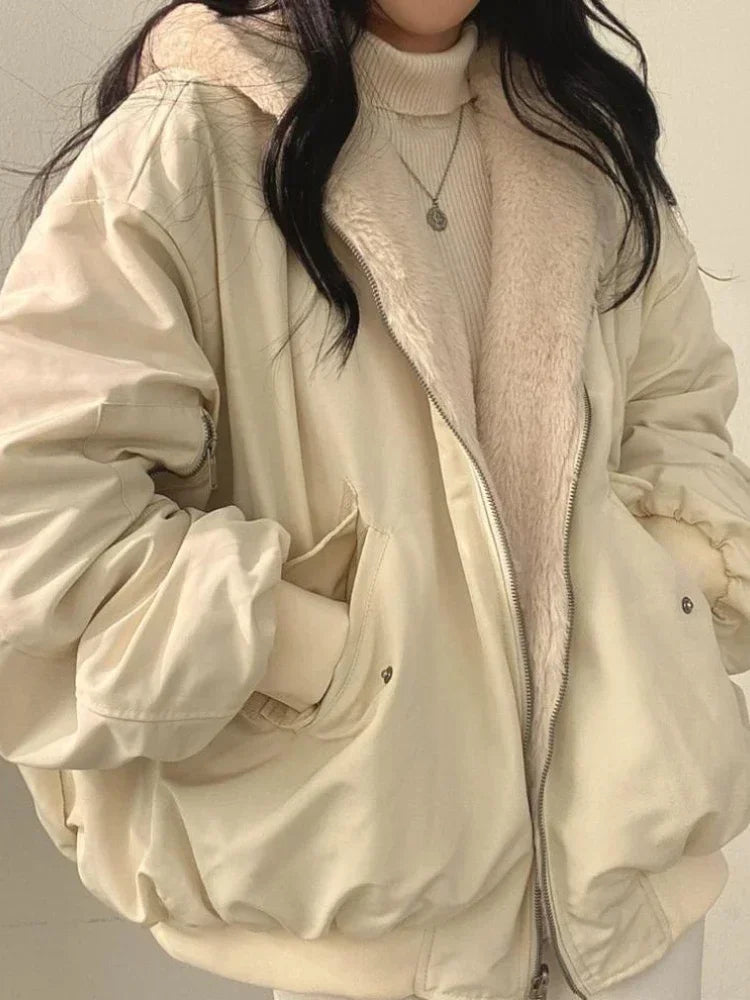 New Jackets for Women Thick Warm Parkas Oversized Double Sided Hooded Coat Korean Fashion Casual Loose Zip Up Jackets Coat Women - Tasawoq