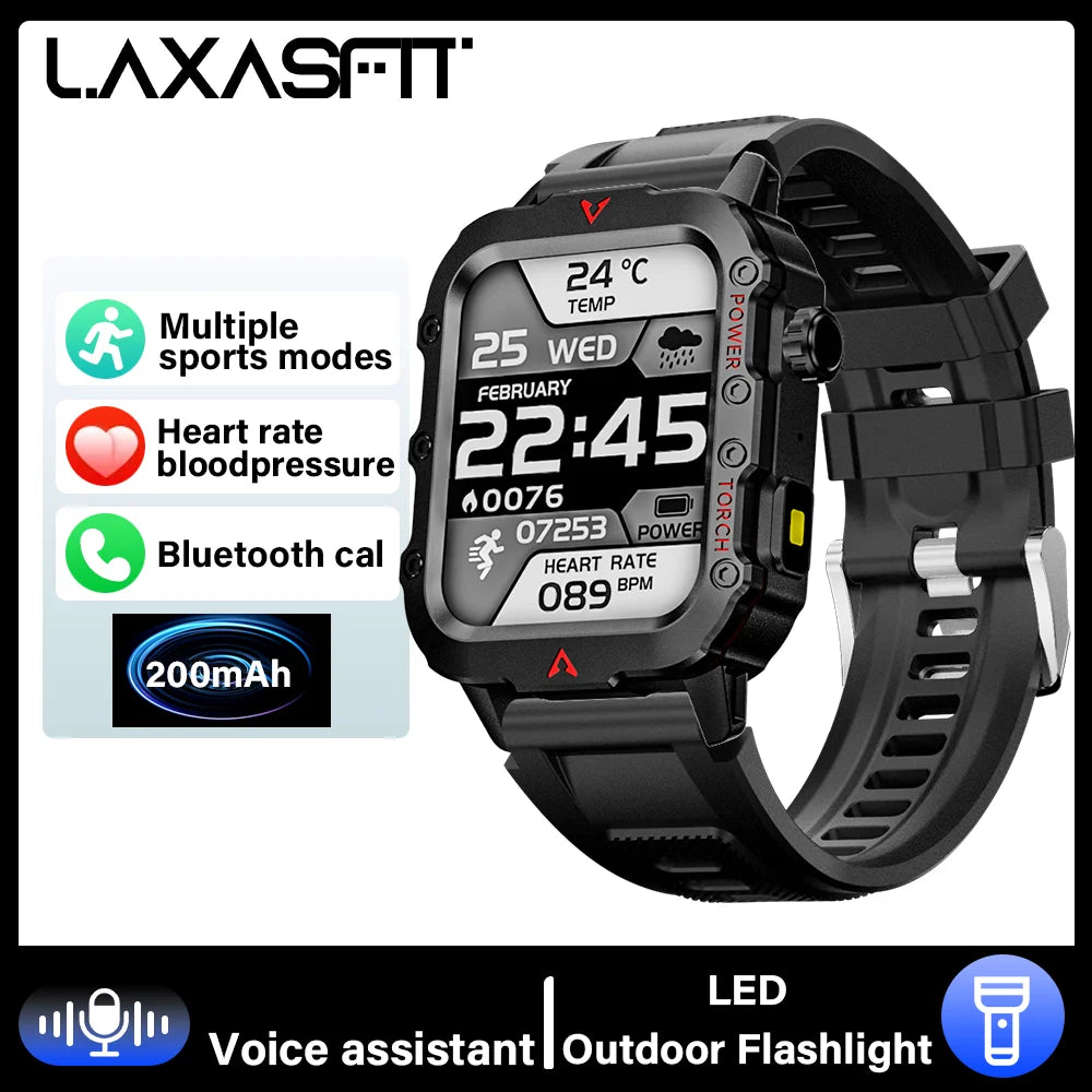 LAXASFIT 2024 Outdoor Military Men's Smart Watch Bluetooth Talk Sports Heart Rate Monitor Smart Watch Android IOS - Tasawoq
