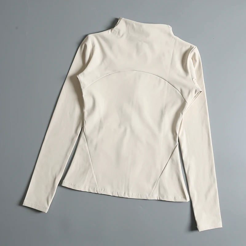 New yoga wear ladies coat round high elastic loose exercise yoga fitness long sleeve stand-up collar yoga tops - Tasawoq