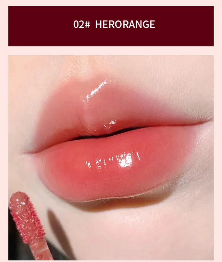 Lightly Glass Water Gloss Herorange Lip Glaze Mirror Moisturizing Plump Lips Not Easy To Stick To The Cup Long-Lasting Makeup - Tasawoq