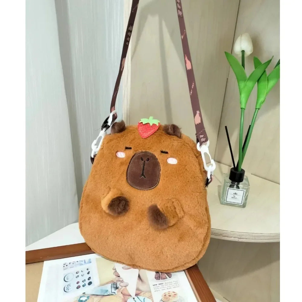 Large Capacity Capybara Plush Shoulder Bag Cartoon Capybara Handbag Unisex Capybara Handbag - Tasawoq
