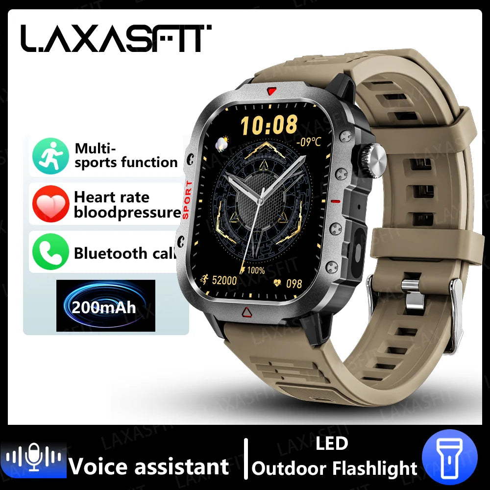 LAXASFIT 2024 Outdoor Military Men's Smart Watch Bluetooth Talk Sports Heart Rate Monitor Smart Watch Android IOS - Tasawoq
